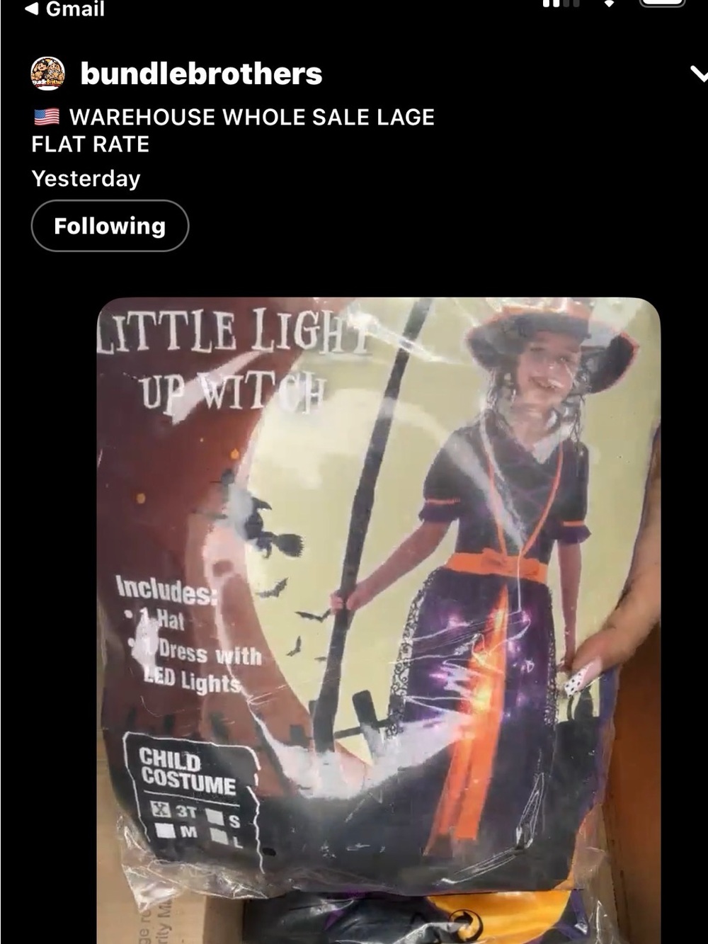 Little Light Up Witch Kids Costume - Black & Purple with Orange Accents 3T